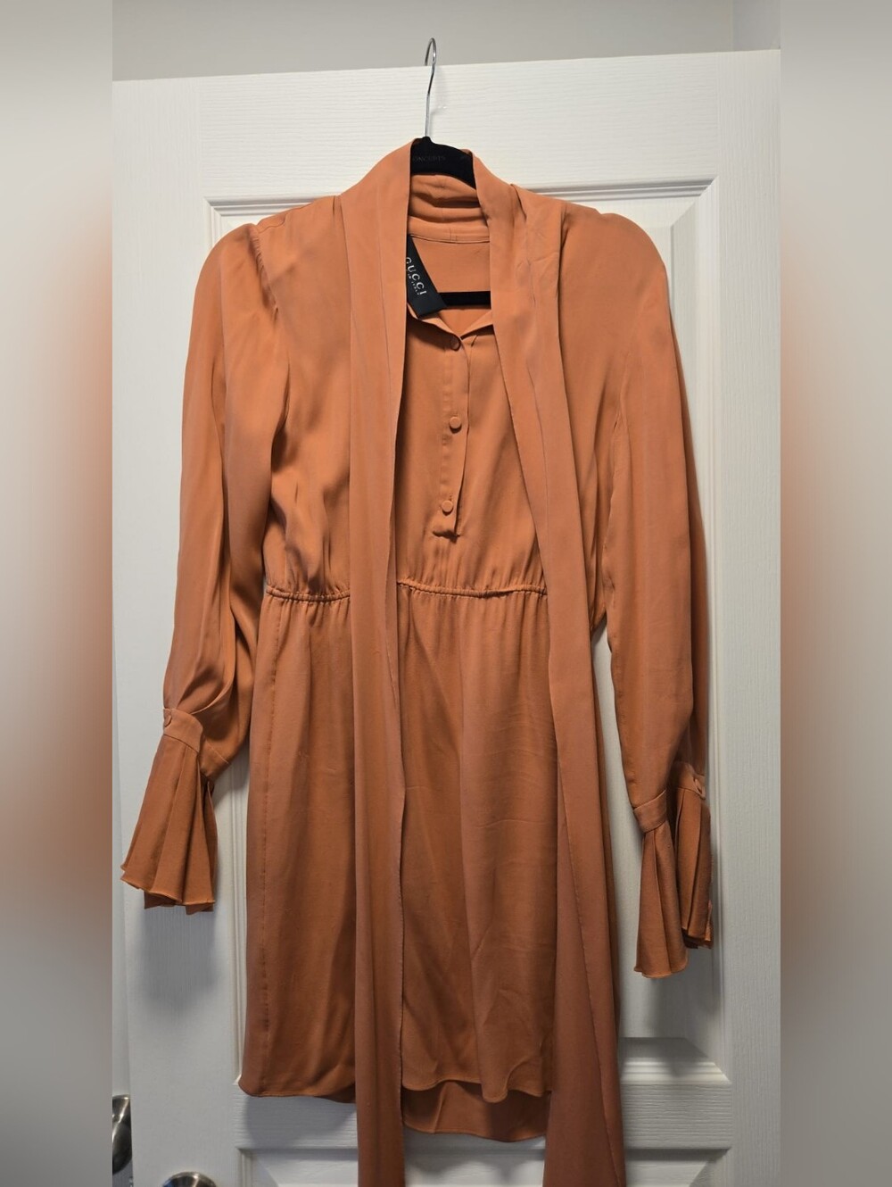 Gucci Silk Long Sleeve Wrap Dress in Rust